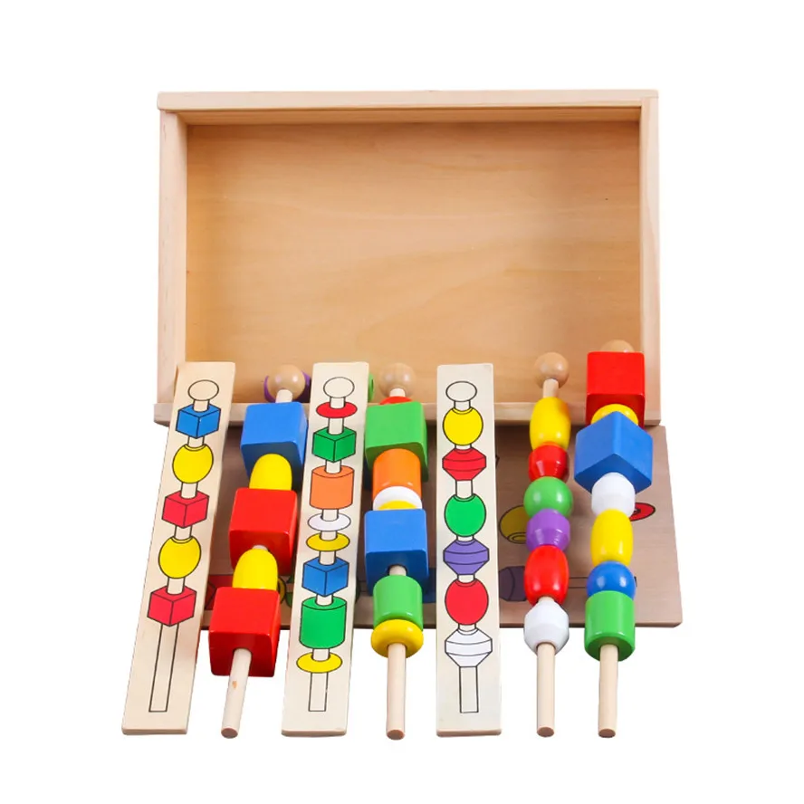 Gỗ Montessori Chất Liệu Cho Cho Trẻ Em, Đính Hạt Xác Định Trình Tự Bộ Nhiều Màu Sắc Hình Dán Chiếu Trúc Hạt Chiếu Trúc Hạt Khối Đồ Chơi Classic