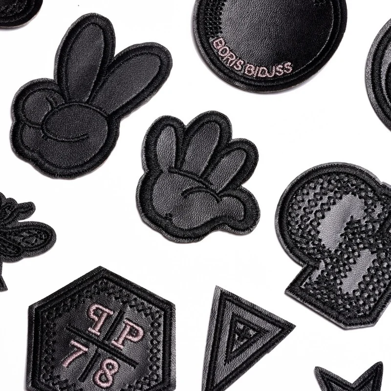 High Quality Fashion Black Leather Small Badge Embroidery Patch Stickers DIY Clothes Decoration Patch Stickers