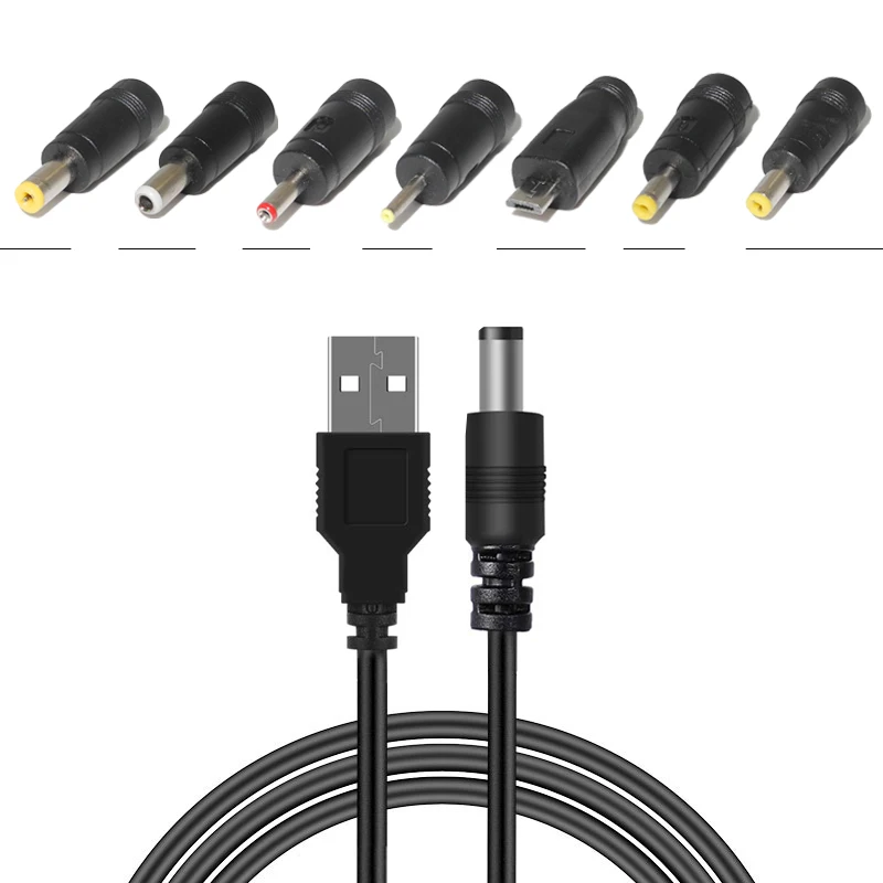 Universal USB to 5V DC Power Cable 5.5x2.1mm Switch Charging Cord Jack with 8 Plug Connectors Micro USB Adapter for Router TV