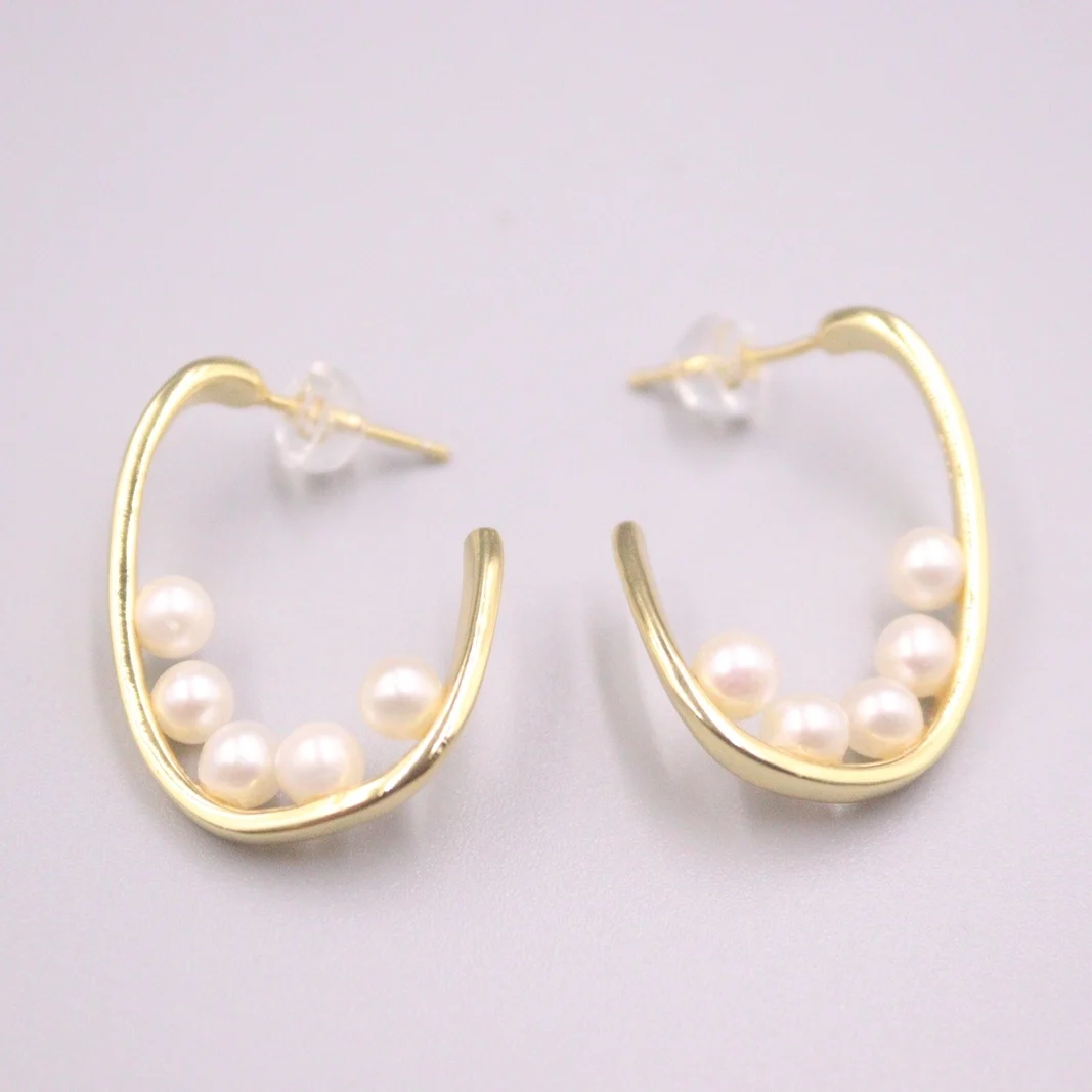 

Real Silver 925 Earrings Drop For Women Female Girl Gold Korean Earrings Gold Plated Natural Freshwater Beads U Earrings Hook