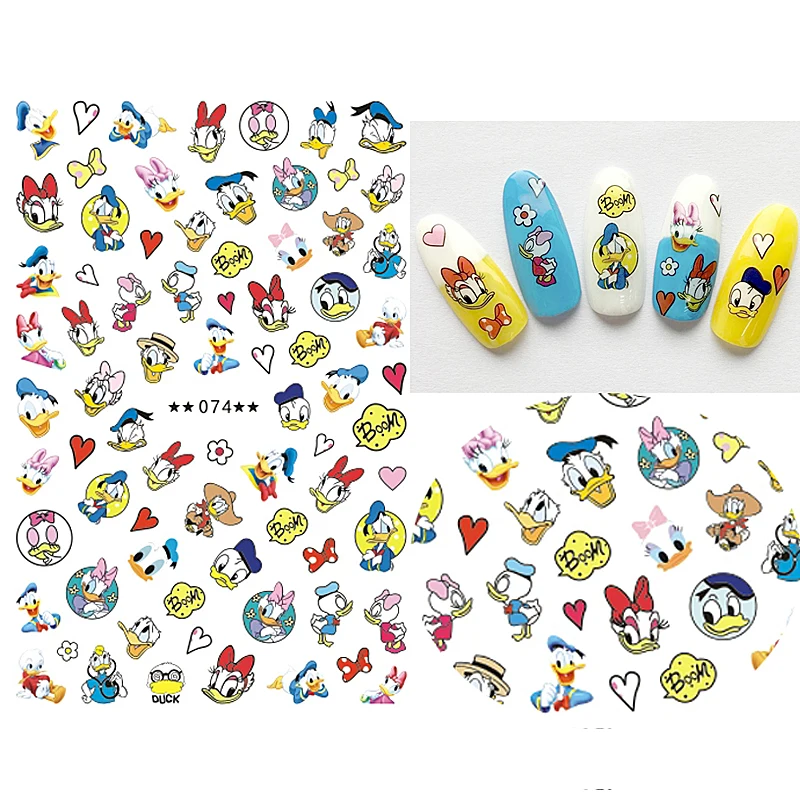 Autocollant Disney Mickey Mouse Stitch Minnie pour Nail Art, 1 pièce, Donald Duck, blanc neige, décoration des ongles, accessoires appliqués