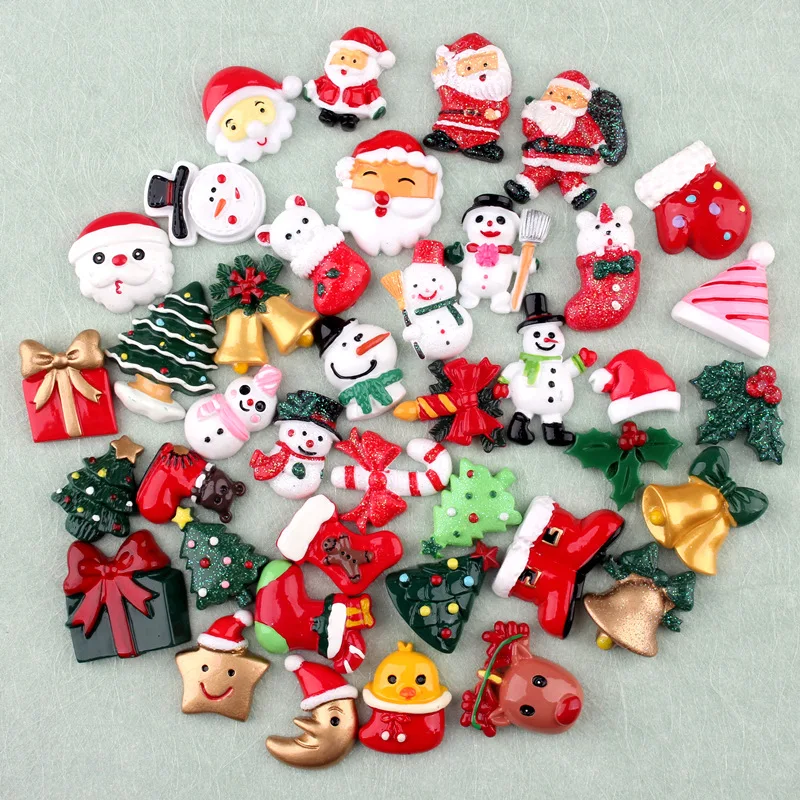 30pcs Mixed Christmas series Resin Color Figurines DIY Craft Christmas Tree Decor Accessories Phone Shell Patch Arts Materials