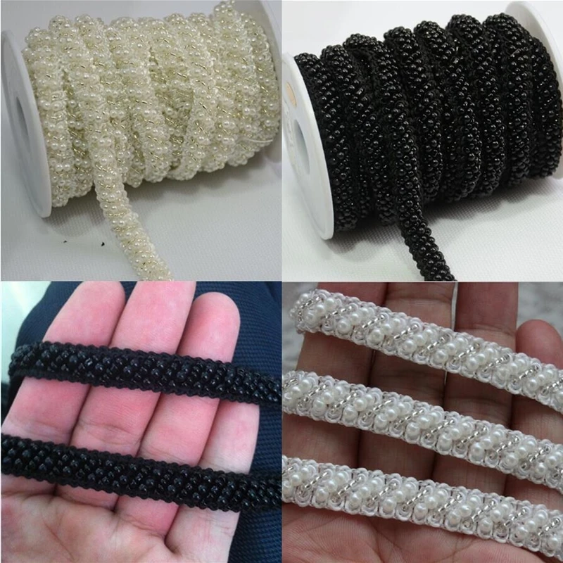 5 Yards Sew On Dense Pearl Trimming Beaded Lace Banding Bridal Belt Jewelry Diy Decorations Clothing Hat Hair Accessories Ribbon