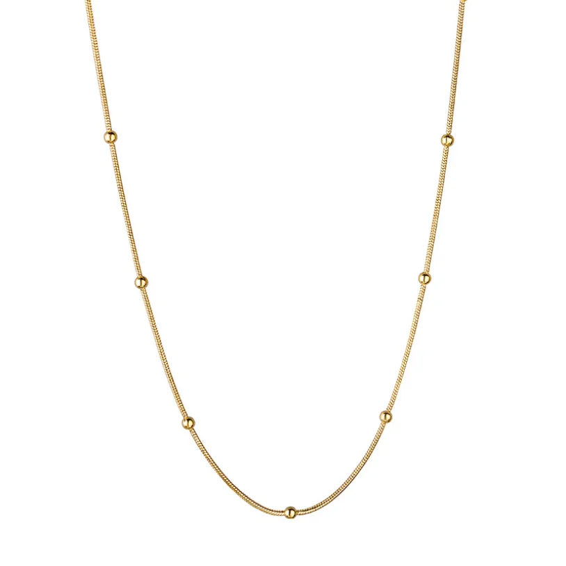 316L Stainless Steel Fashion Fine Jewelry Gold Color Minimalism Charms Beaded Snake Bone Chain Choker Necklace Pendant For Women