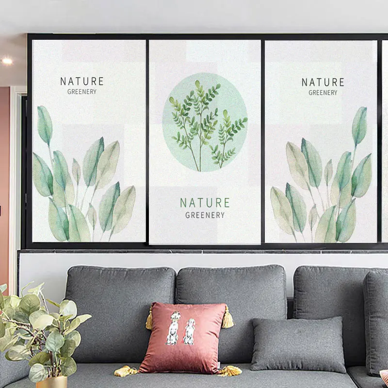 

Window Film Privacy Natural Plants Frosted Glass Sticker UV Blocking Heat Control Coverings Tint for Homedecor