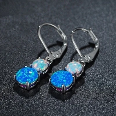 Fashion Long Dangle Earrings Vintage White/Blue Imitation Fire Opal Geometric Drop Earrings For Women Accessories Jewelry Gift