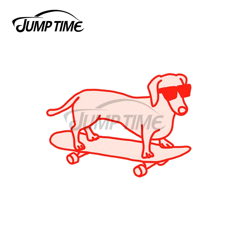 JumpTime 13 x 4cm For Sausage Dog on a Skateboard Decal Trunk Refrigerator Cartoon Car Stickers Waterproof Pet Laotop Decoration