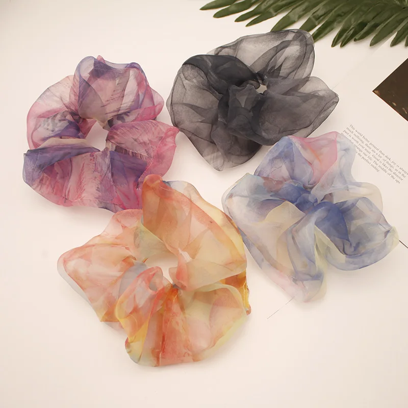 Lystrfac 2021 New Oversized Organza Print Scrunchie for Women Girls Elastic Hair Bands Hair Tie Ponytail Holder Hair Accessories