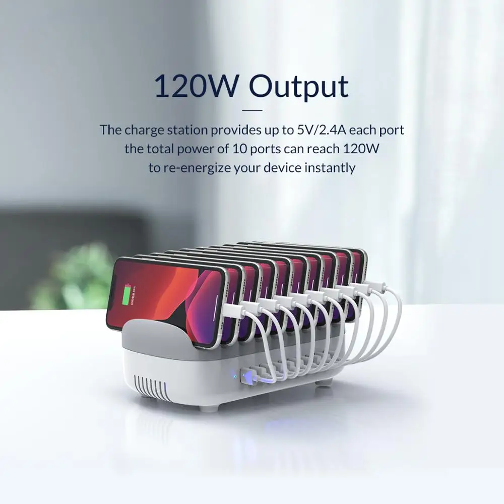 Orico 10 portas usb estação de carregamento doca carregador usb 120w 5v 2.4a para iphone 12 pro max samsung xiaomi telefone tablet