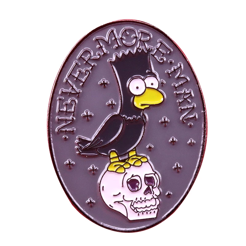 Edgar Allan Poe enamel pin Nevermore The Raven Brooch Gothic Creepy Odd Halloween Horror Jewelry