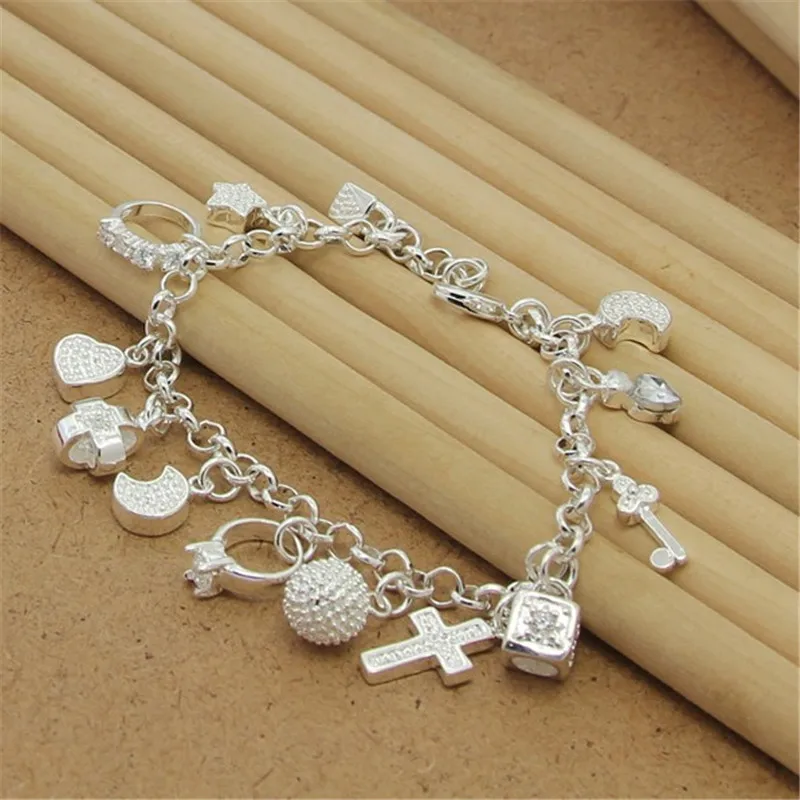 Bracelet multi-pendentif en argent regardé 925 pour femme, bracelet en cristal, cadeau de bijoux à la mode, nouveau