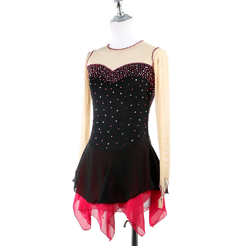 Zagitova Figure Skating Dress Customized Competition Ice Skating Skirt for Girl Women Kids Gymnastics Performance Black Red