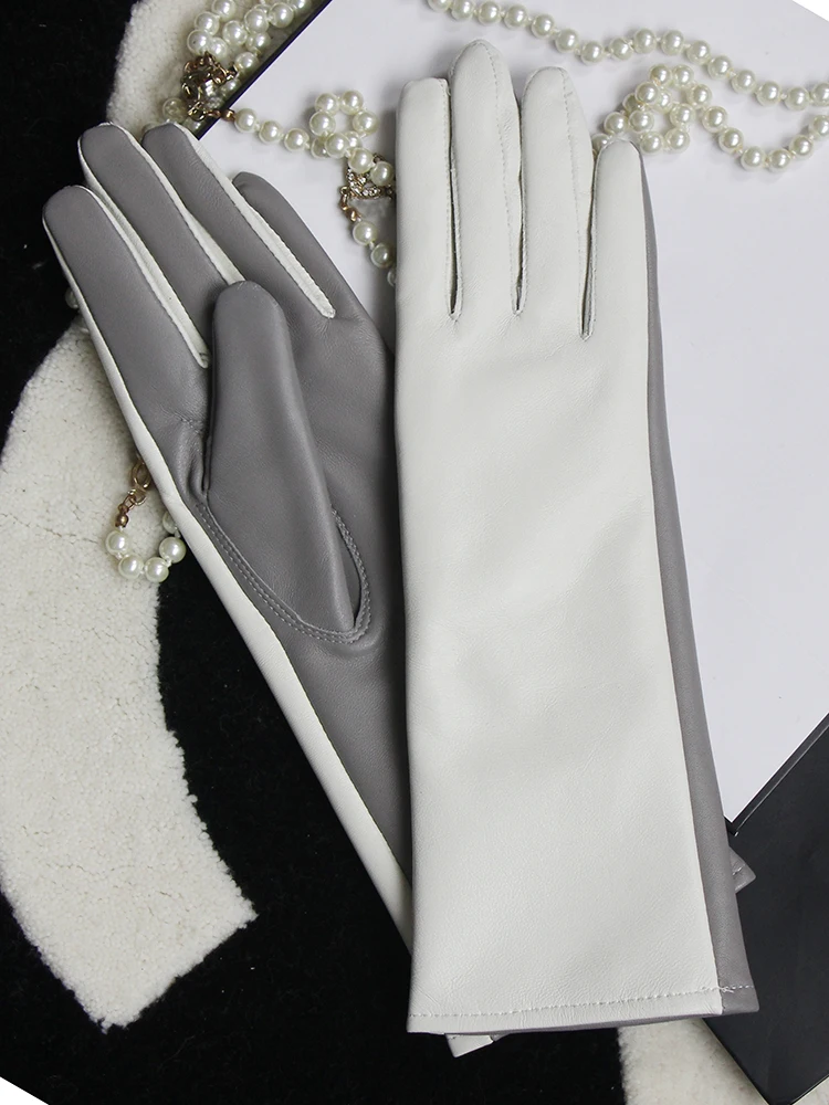 Clashing Colors 28cm damskie oryginalne skórzane rękawiczki jakości eleganckie jesienne zimowe modne kobiece rękawiczki proste rękawice z owczej skóry — zdjęcie 2