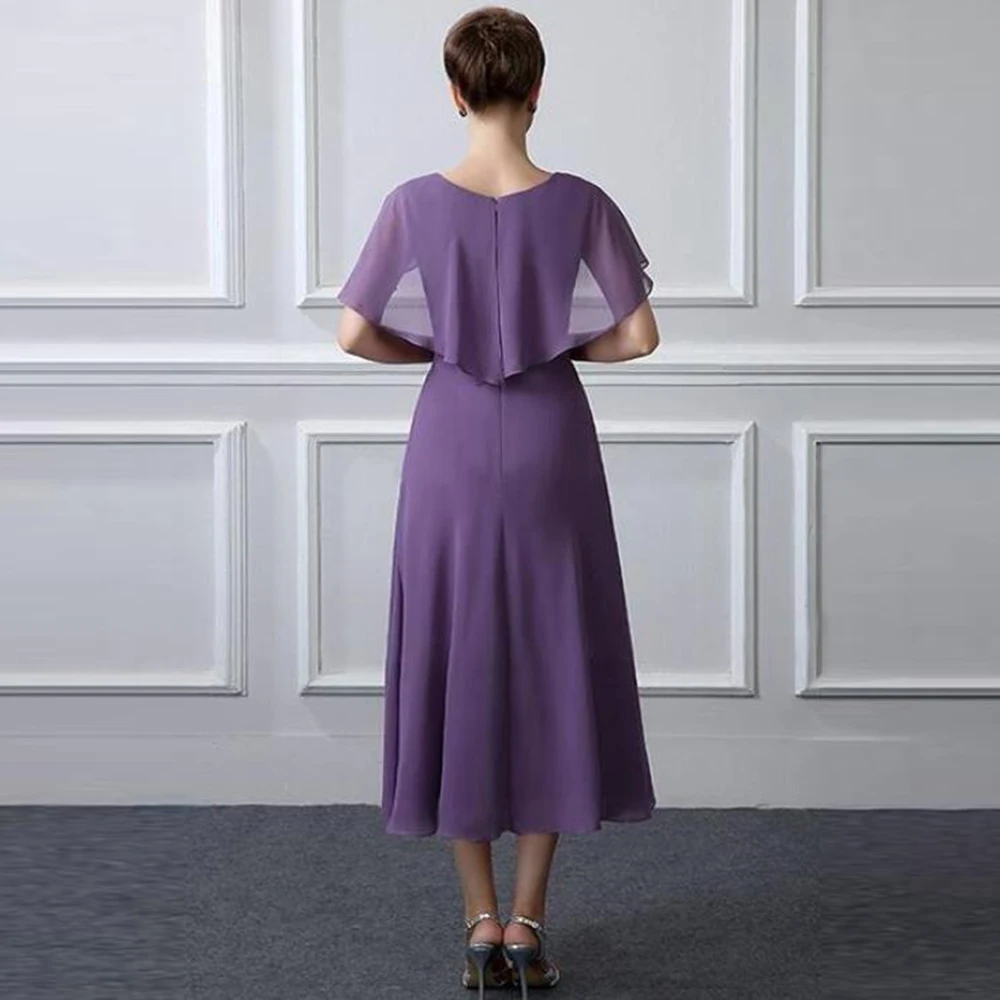 Vestidos frisados com decote frisado para mãe da noiva, vestidos de chiffon para noivo de casamento, roxo e chá, mais recentes e acessíveis, 2021