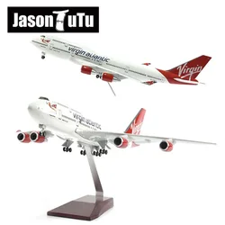 Jason tutu 46cm avião modelo aeronaves 1/160 escala diecast resina virgem atlântico boeing 747 luz e roda avião presente collecti