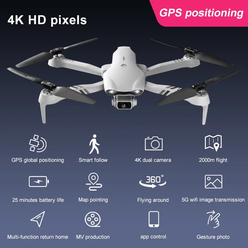 2021 New 4K HD Dual Camera with GPS WIFI Wide Angle FPV Real-time Transmission RC Distance 2km Professional Drone Quadcopter Toy images - 6