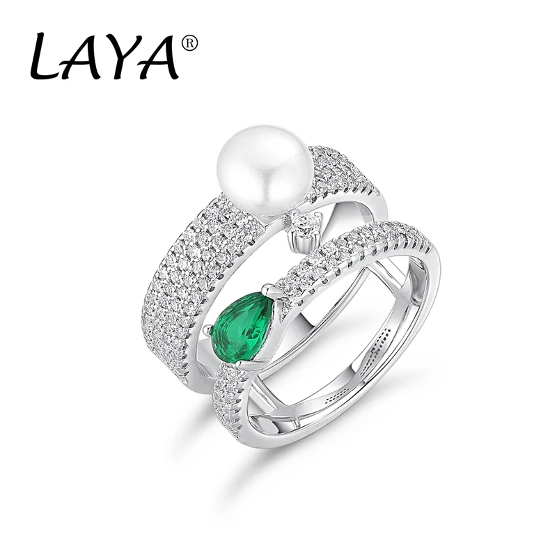 925 Sterling Silver Double Line High Quality Zircon Natural Freshwater Pearl Green Nano Ring For Women\'s Wedding Fashion Jewelry