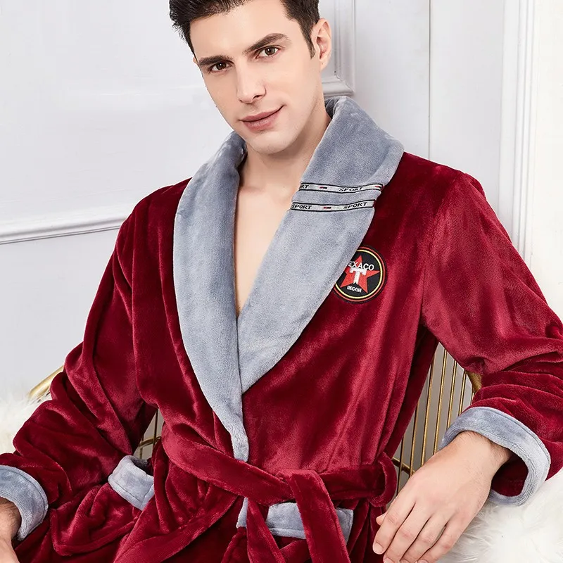 Ultra Long Winter Kimono Bathrobe Men Thicken Flannel Robe Gown Oversized 3XL-4XL Nightgown Loose Coral Fleece Sleepwear