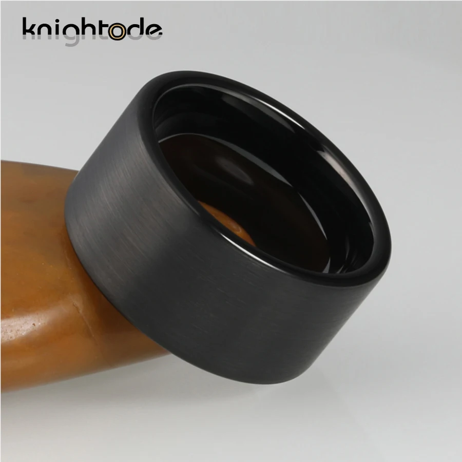 12mm Width Black Tungsten Carbide Big Thumb Ring For Fashion Men Personality Jewelry Rings Flat Band Brushed Finish Comfort Fit