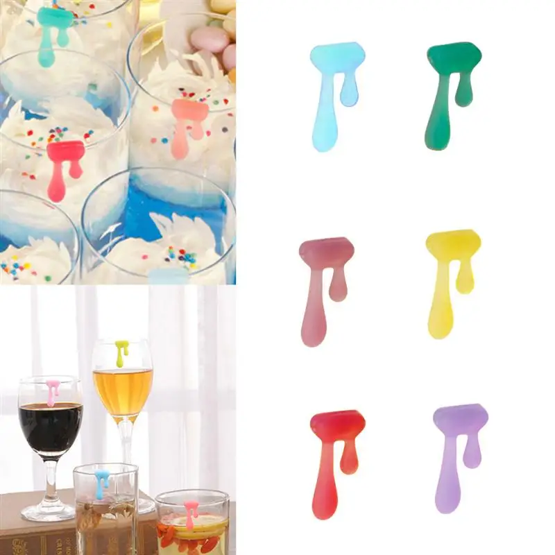 6 pcs Glass Marker Cute Creative Silicone Water Drop Shape Reusable Cup Identifier Tag Tag] Drinks Sign for Party Dinners