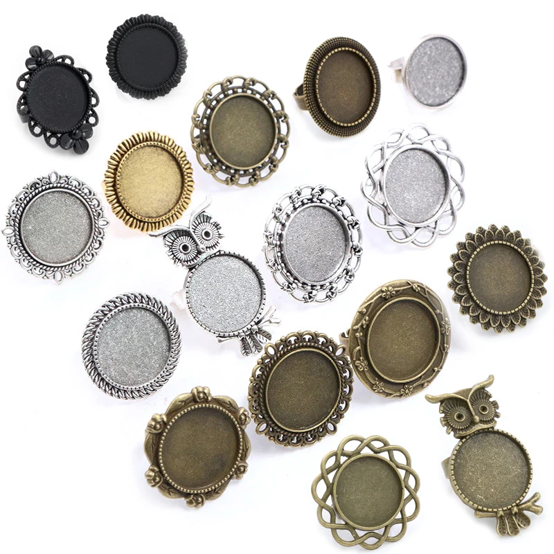 

20mm 5pcs Antique Silver Plated Bronze Brass Adjustable Ring Settings Blank/Base,Fit 20mm Glass Cabochons,Buttons Ring Bezels