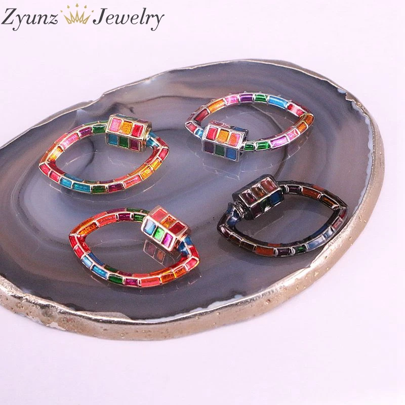6PCS, Fashion Oval Design Rainbow Jewelry Clasps Lock Carabiner Copper Connector Clasp For Jewelry Making