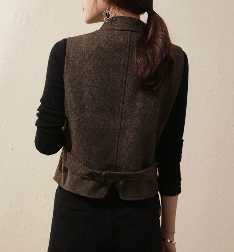 Nữ Tweed Áo Vest Len Mỏng Phù Hợp Với Kinh Doanh Áo Khoác ĐầM Nữ Không Tay Retro Hình Жилетка Женская