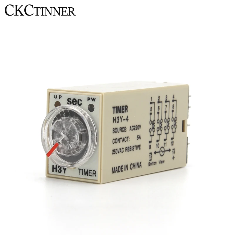 Power-on Delay Timer H3Y-4 220VAC Time Relay 3S 5S 10S 30S 60S 5M 10M 30M 60M  14Pin Small Adjustable with base Socket PYF14A