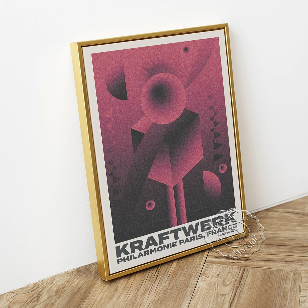 German Electronic Music Group Kraftwerk Poster, Abstract Solid Geometry Pattern Canvas Painting, Disco Bar Club Backdrop Decor