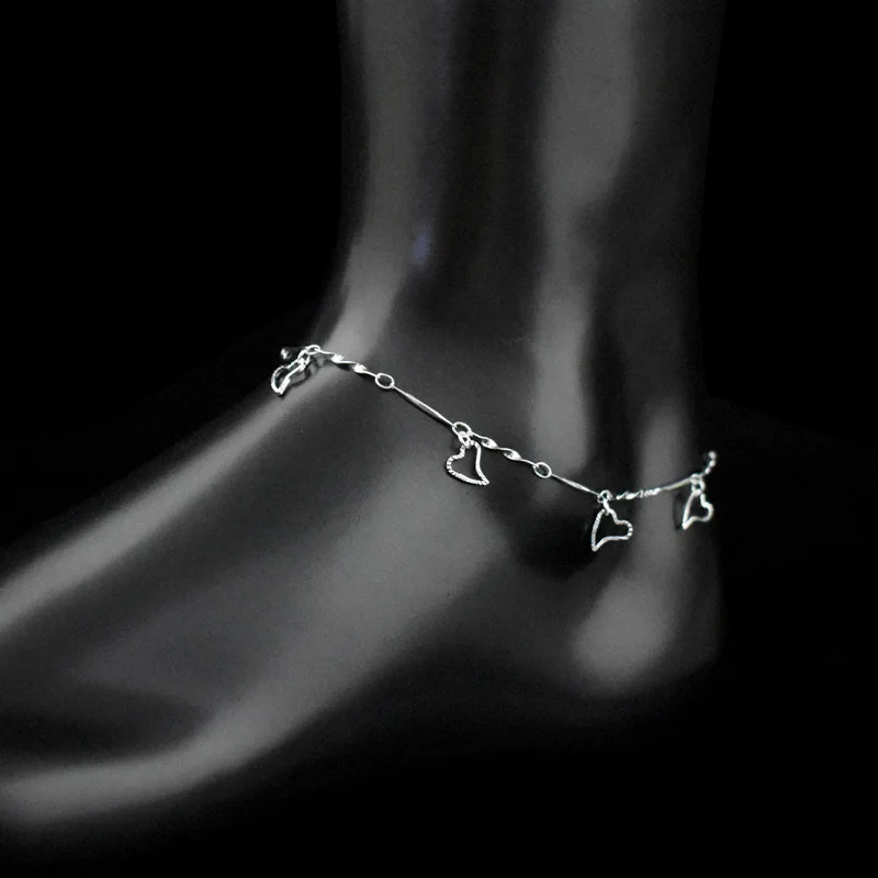 New Fashion Heart Pendant Anklet Foot Chain Ladies 925 Sterling Silver Beach Anklets Bracelet For Women Pulseras Jewelry Gift