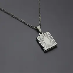 1pc Tiny Engraved Square Photo Frame Pendant Geometric Charms Floating Locket Necklaces Women Kids Fashion Memorial Jewelry