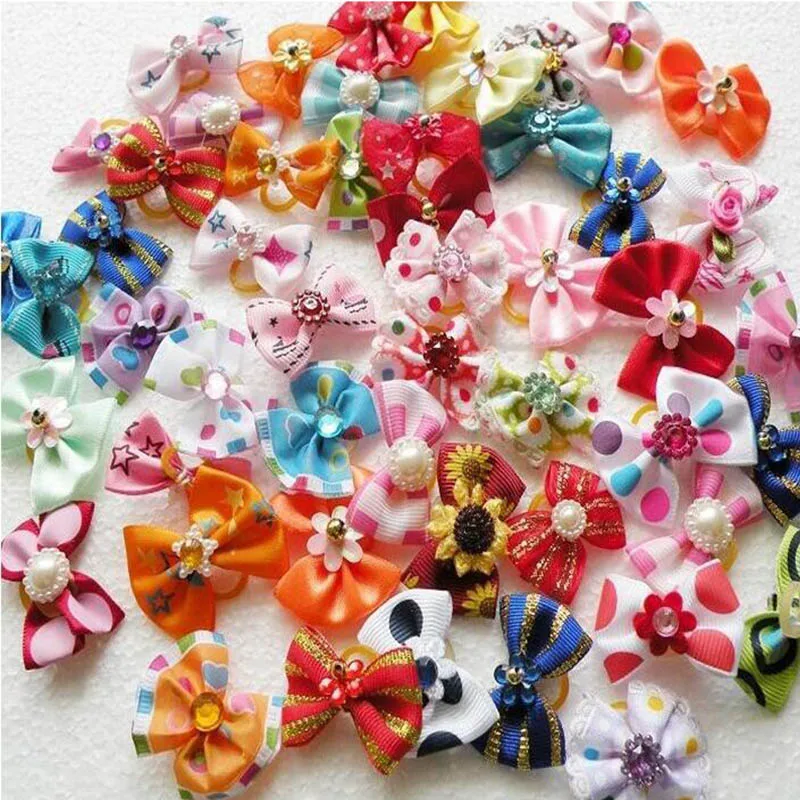 20/50/100pcs /Set Dog Hair Flower Pet Dog Hair Bows Pet Hair Accessories Dog Hair Elastic Bands Cat Decoration Bows