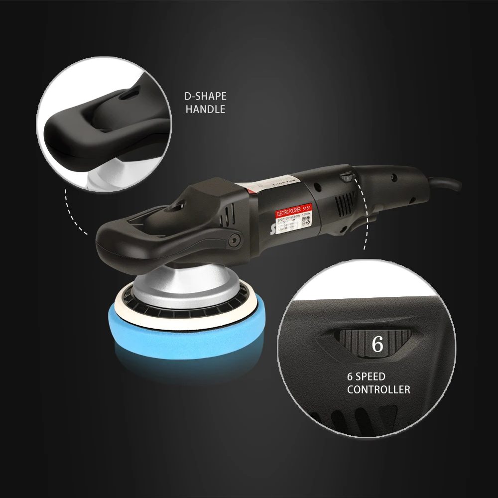 SPTA 6 Inch 125/150mm Forced Rotation Gear Orbital Action Polisher with Polishing Pads Brush Towel Wax Cleaning Set