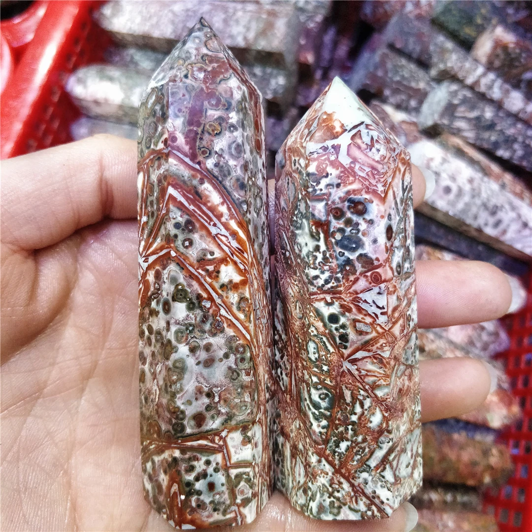 

2PC Natural Red Leopard Skin Crystal Minerals Obelisk Wands Reiki Healing Stones Single Points Decorations
