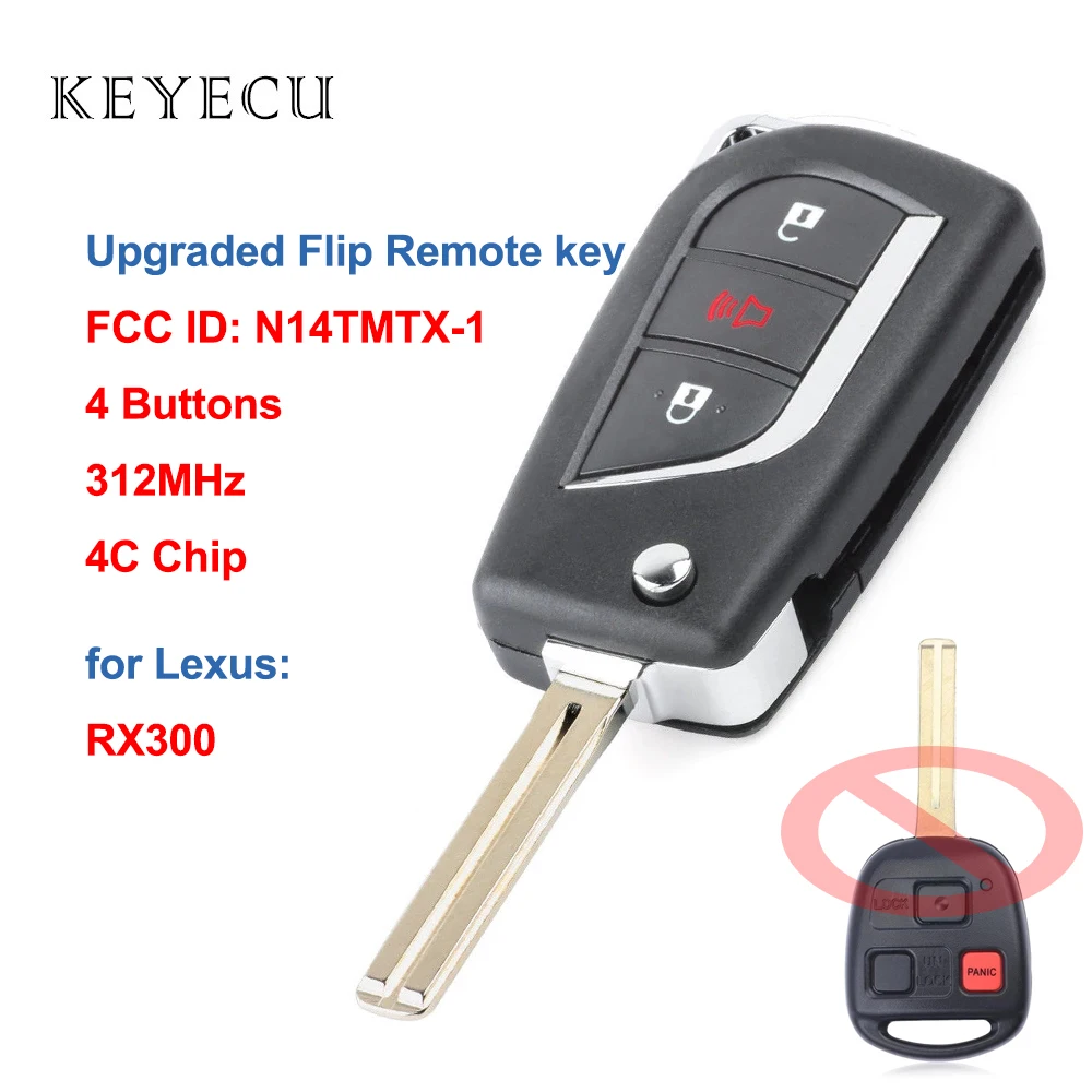 

Keyecu Upgraded Flip Remote Car Key Fob 312Mhz 4C for Lexus RX300 1999 2000 2001 2002 2003 FCC ID: N14TMTX-1, N14TMTX1