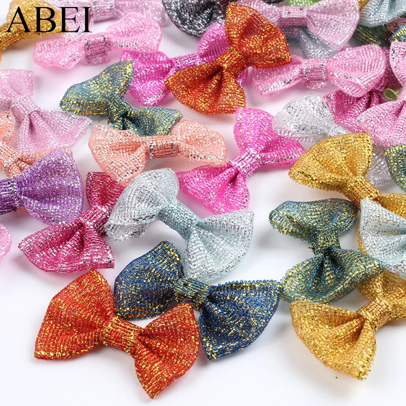 50pcs Mix Colors Glitter Bows DIY Ribbon Bow Handmade Flower Material Crafts Projects Accessories