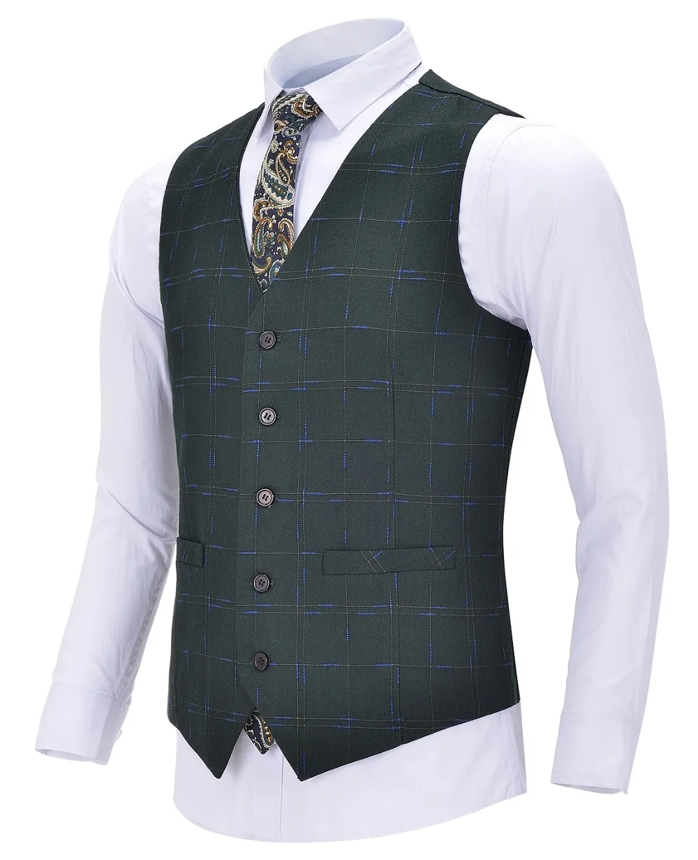 Mens Business Vest Boutique Slim Fit Single-breasted Cotton Suit Wool Plaid Vest Waistcoat For Wedding Formal Vest Groomsmen