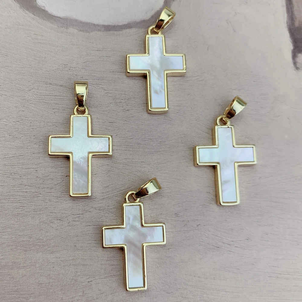 Natural White Mother of Pearl Shell Classic Cross Pendants Charms For DIY Jewelry Making Necklace Bracelet Women Accessories