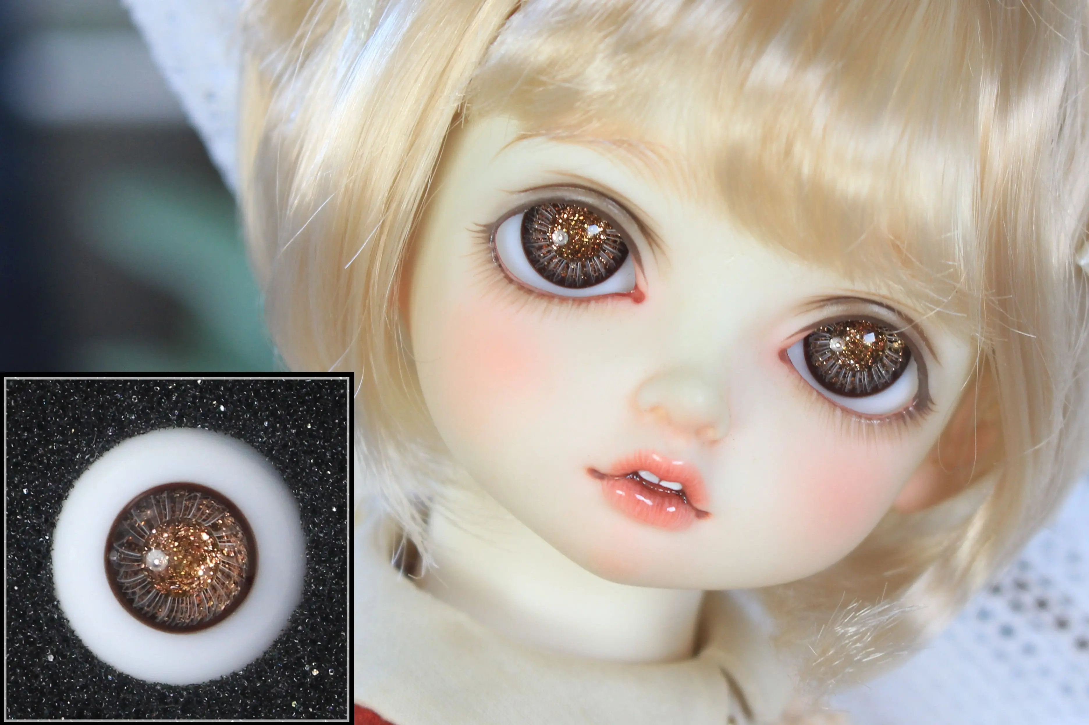 BJD doll eyes suitable for 12mm 14mm16mm18mm with small iris size gold fireworks flash glass eyes doll accessories