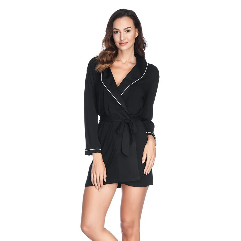 

Modal Short Homewear Women Pink Long Sleeve Loose Robe With Waistband Sleepwear Intimate Lingerie Sexy Loose Lounge Negligee