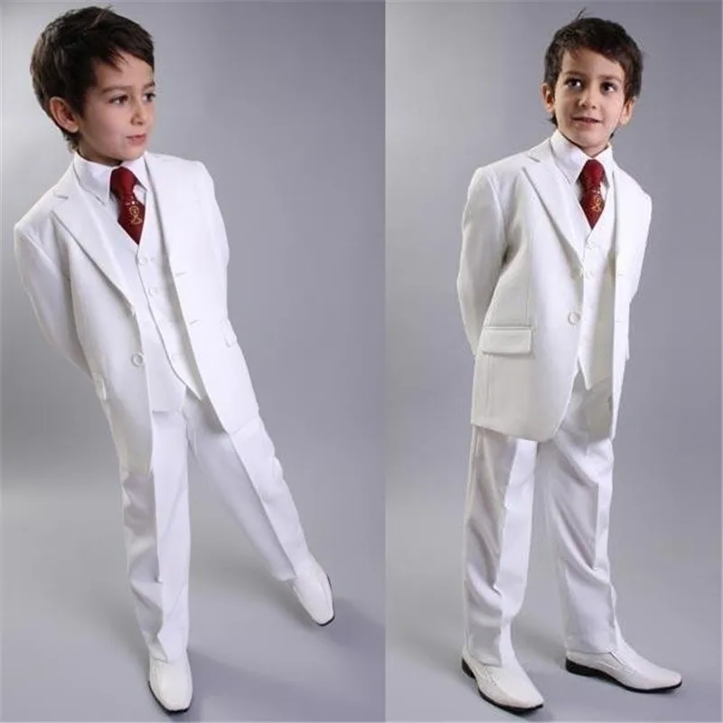 Blazer com corte e lapela para meninos, roupa de casamento feita sob medida (jaqueta + calça + colete)