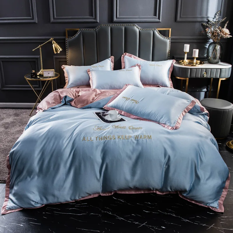 European Simple Solid Color  Bedding Set Full King Size Duvet Bed Linens Cover Bedding Double Bed Quilt Cover