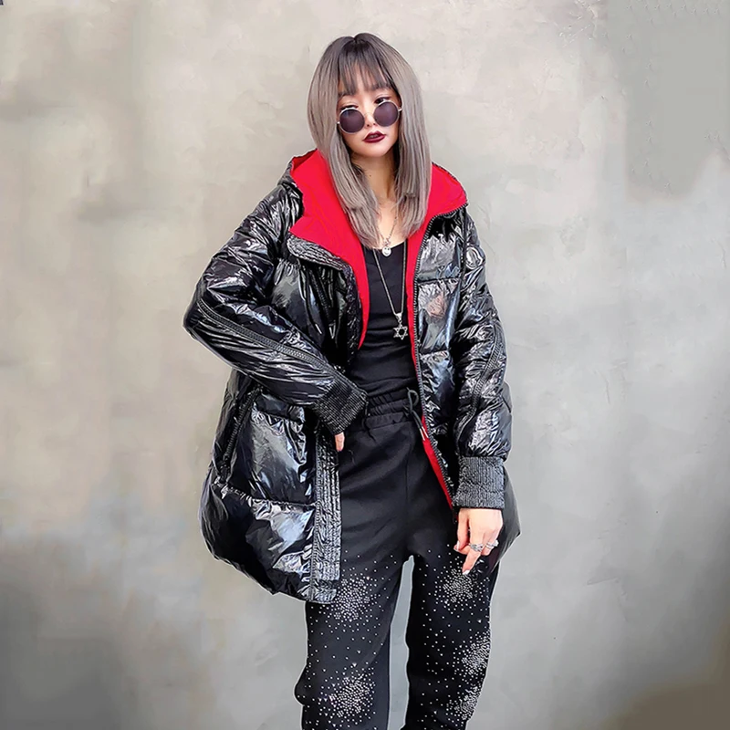 Winter New Womens Down Cotton Jacket Windproof Glossy Warm Parka Long Thicker Coats Female Full Sleeve Thick Streetwear Outwear