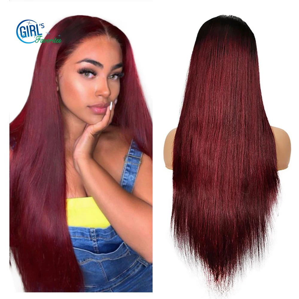 30 Inch Peruvian Ombre Burgundy Wig 13x4 Lace Frontal Wigs 1b99j Lace Front Wigs HD Transparent Bone Straight Human Hair