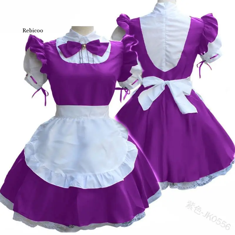 

Women Vintage Patchwork Ruffles Lolita Dress Maid Bow Short Sleeve Ladies Female Dresses