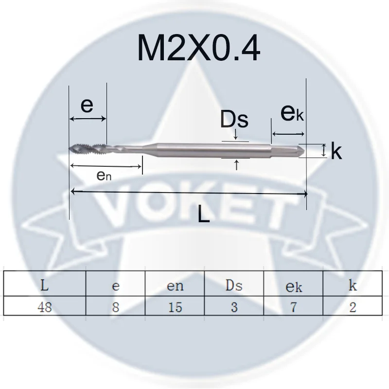 VOKET HSS DIN371 Spiral Fluted Tap M2 M2.5 M3 M4 M5 M6 M8 M10 M12 X0.4 X0.45 X0.5 X0.7 X0.8 X1 X1.75 Machine Screw Thread Taps