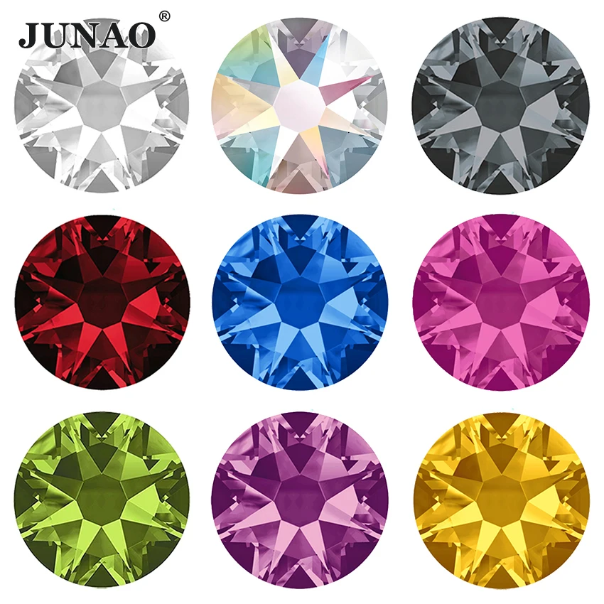 JUNAO SS10 SS16 SS20 SS30 16 Cut Facets Rhinestone Top Quality 2088 Glass Flatback Strass Non Hotfix AB Crystal Stone Round Gems