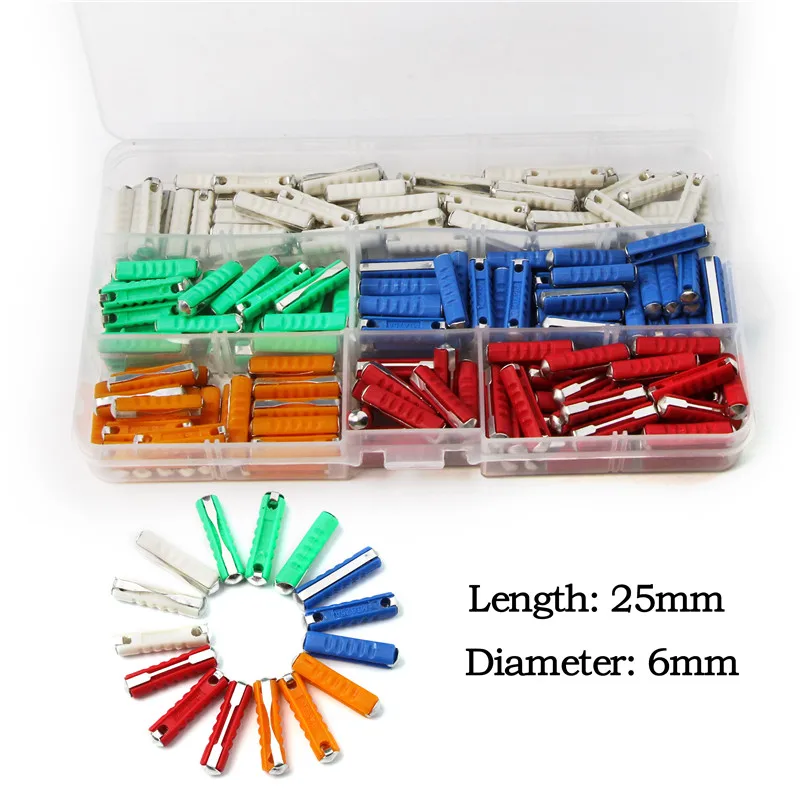 200PCS 5A 8A 10A 16A 25A Automotive European Fuse Dia 6mm Continental Car Fuse GBC EU Car/Auto Blade  Bakelite Auto Fuze Kit