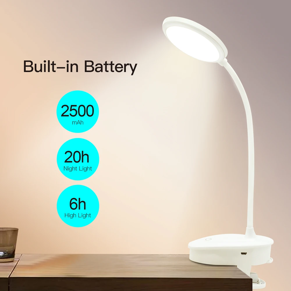 USB Rechargeable Led Clamp Desk Lamp Gooseneck Touch Dimming Clip On Reading Light For Book Bed and Computer 3 Color Modes