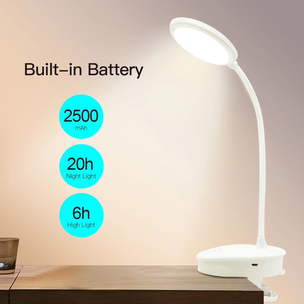Imagem -05 - Gooseneck Toque Escurecimento Desk Lamp Usb Recarregável Led Clamp Clip on Luz de Leitura para Livro Cama e Computador Modos de Cor